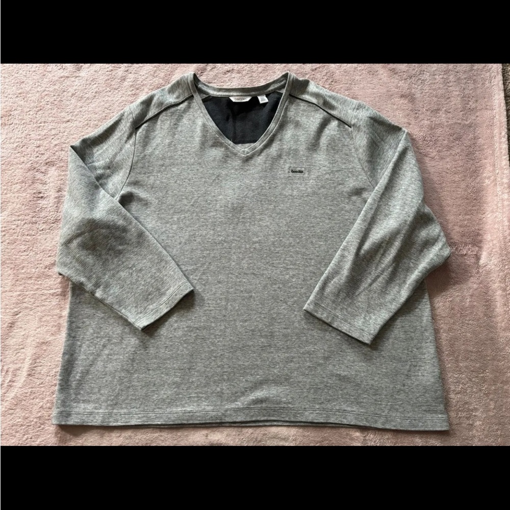 Calvin Klein Mens Sweater Gray Logo Lightweight V Neck Size‎ 3XL